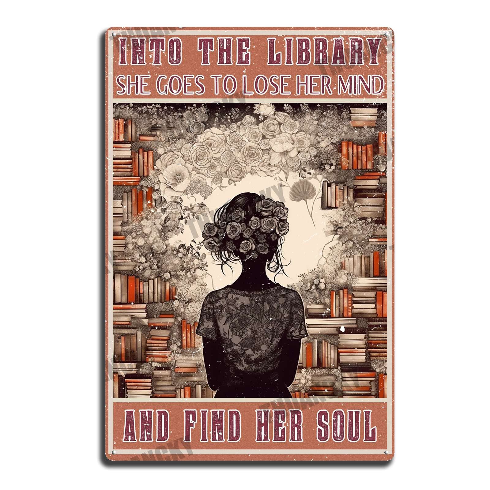 Amazon.com: THUANCKY Tin Sign Books Into The Library Vertical